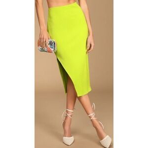 NWT Lulus Size Large Lime Green Ribbed Bodycon‎ Skirt Y2K Neon Stretch Midi